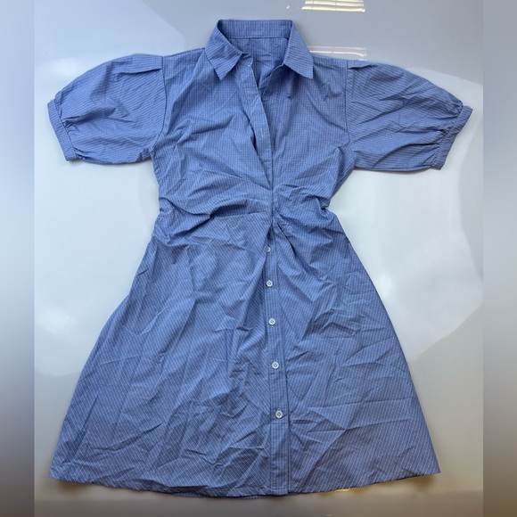 J. ING Light Sky Blue Pleat Detail Button Front Shirt Dress N214-12 - Picture 5 of 13